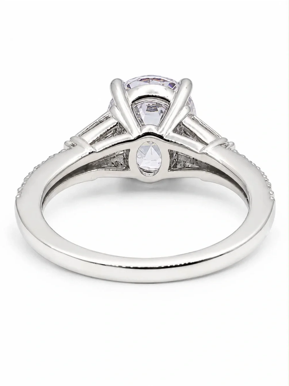 Oval White CZ Engagement Ring with Tapered Baguette Accents